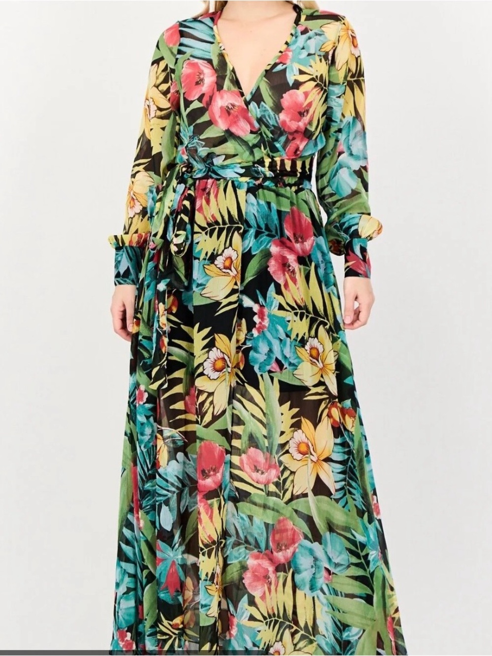 Spy Zone Exchange Floral Wrap Maxi Dress - Black Multi